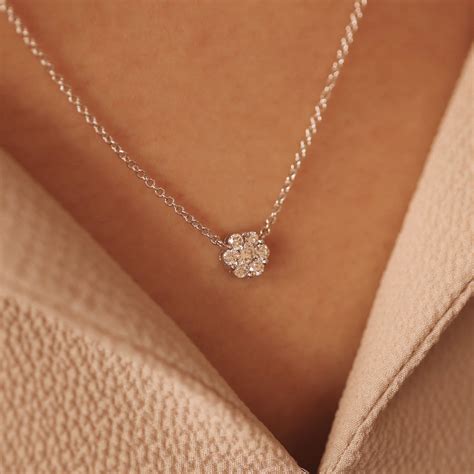 Cluster Diamond Necklace Flower Diamond Cluster Necklace Etsy