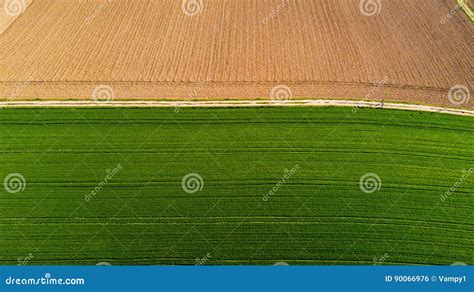 Nature And Landscape Aerial View Of A Field Cultivation Green Grass