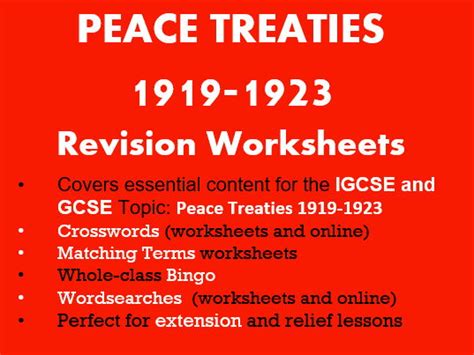 Peace Treaties 1919 1923 Revision Worksheets Igcse Gcse History