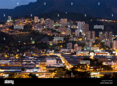 Cityscape Of Medellin At Night Colombia Stock Photo Alamy