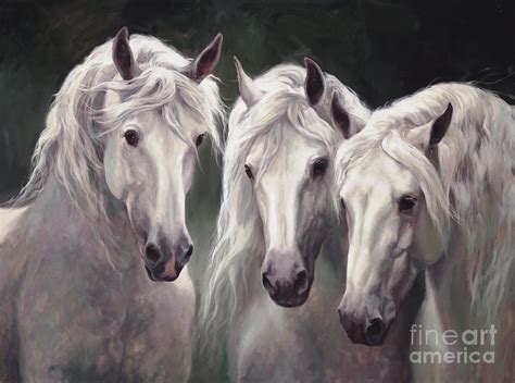 Three White Horses Painting By Laurie Hein