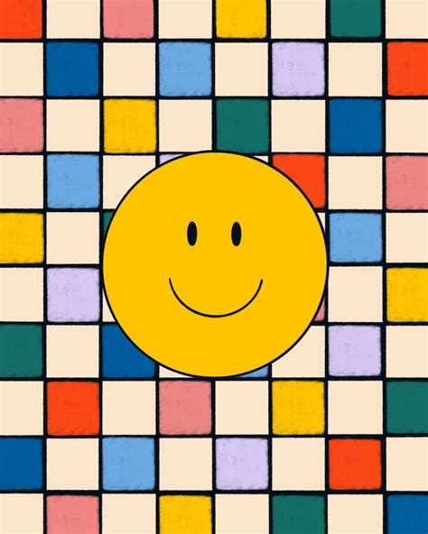 Smiley Face Rainbow Checkered Digital Art Print Instant Etsy