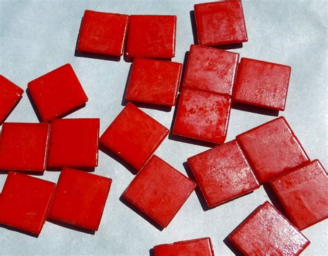 Bright Red Glass Mosaic Tiles Squares 3 4 Half Pound Of Vitreous Glass Tiles