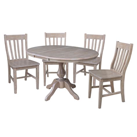 36 Round Solid Wood Extension Dining Table With Four Chairs Washed