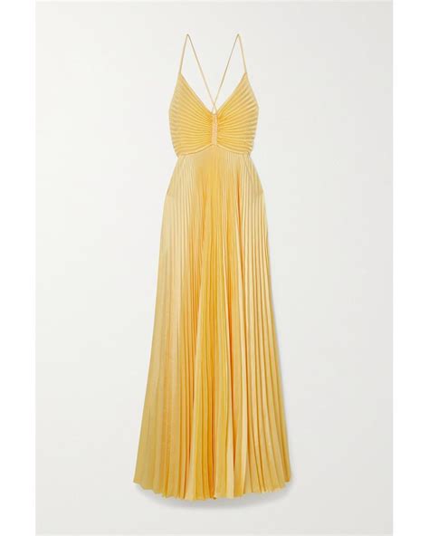 A L C Aries Cutout Pleated Satin Maxi Dress In Metallic Lyst