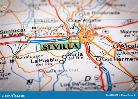 Sevilla Op Een Wegenkaart Stock Foto Afbeelding Bestaande Uit Kaart