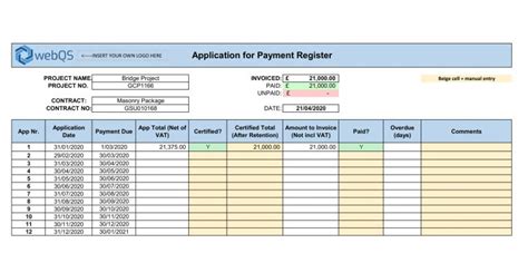 Progress Payment Payment Schedule Excel Template Webqs