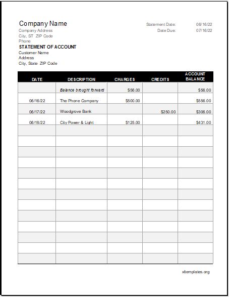 Monthly Statement Of Account Template Excel Templates