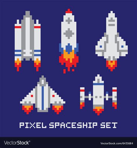 Space Game Pixel Art Elements Vector Isolated Ships Floating In