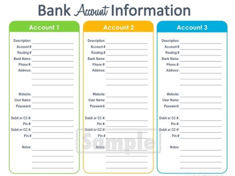 Bank Account Information Printable Editable By Freshandorganized