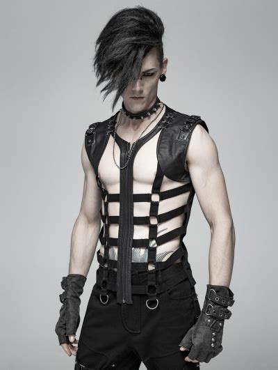Black Gothic Punk Personality Skeleton Vest Top For Men Uk