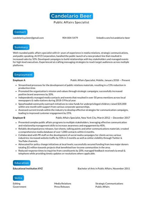Public Affairs Specialist Resume CV Example And Writing Guide