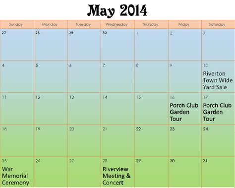 May Events Calendar Historical Society Of Riverton Nj