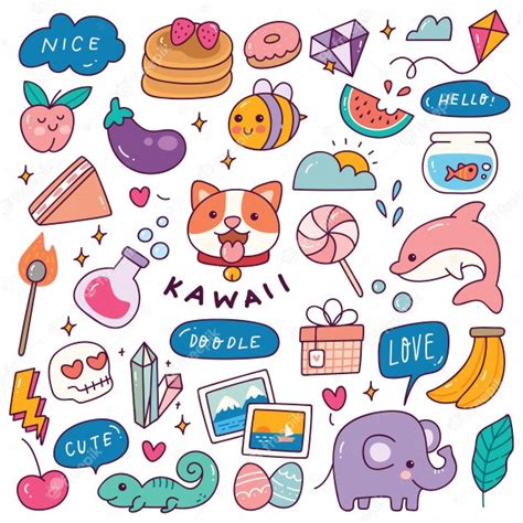 Premium Vector Set Of Kawaii Icon In Doodle Style Illustration
