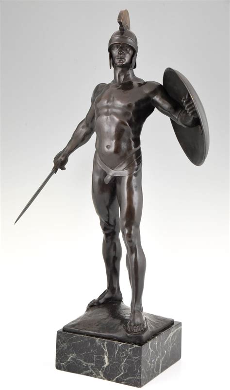 Art Deco Bronze Sculpture Of A Male Nude With Sword By Kowalczewski