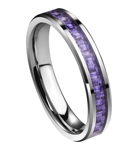 This timeless classic measures 8mm in width and 2.7mm in thickness. Queenwish Womens 4mm Tungsten Carbide Carbon Fiber Purple ...