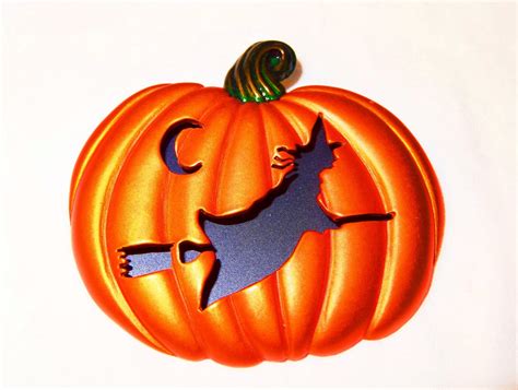 Vintage Halloween Pumpkin Pin With Shadows Of Flying Witch On Etsy