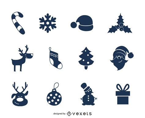 Blue Christmas Icon Set Vector Download