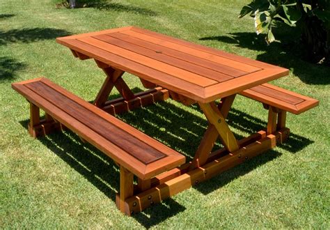 Chriss Picnic Table With Attached Benches Picnic Chairs Picnic Table
