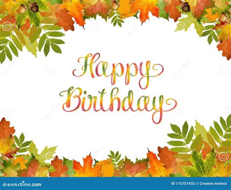 Autumn Background Vector With Happy Birthday Text Style Of Foliage