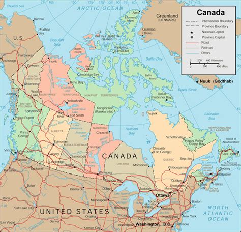Detailed Political And Administrative Map Of Canada With Roads And