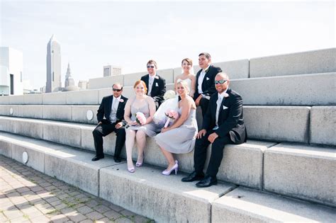 Downtown Cleveland Ohio Bridal Party Wedding Photography Pink And Grey