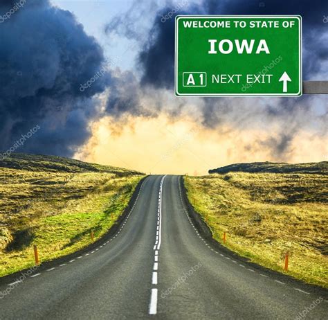 Iowa Road Sign Against Clear Blue Sky Stock Photo By ©alexis84 89643866