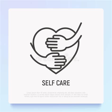 Self Care Thin Line Icon Hands Hug Heart Modern Vector Illustration