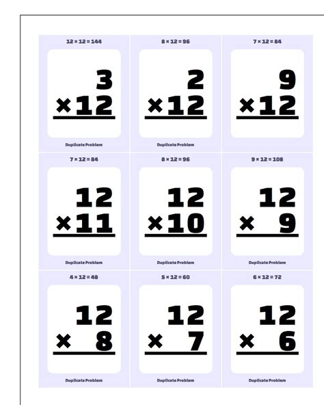 Multiplication Flash Cards Printable To 12