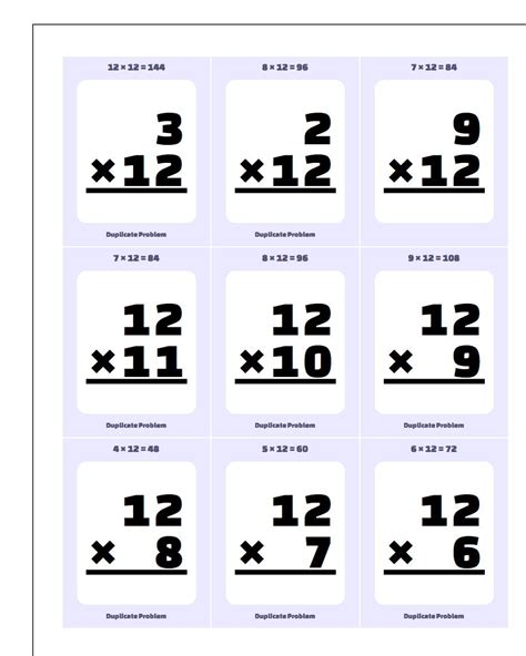 Multiplication Flash Cards Printable