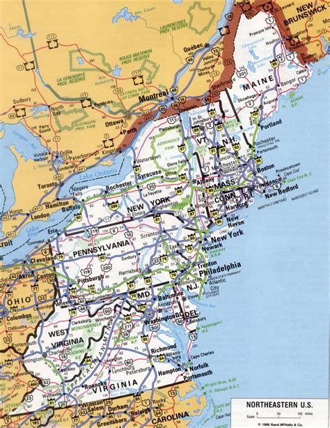 Usa Northeast Region Map With State Boundaries Roads Capital And