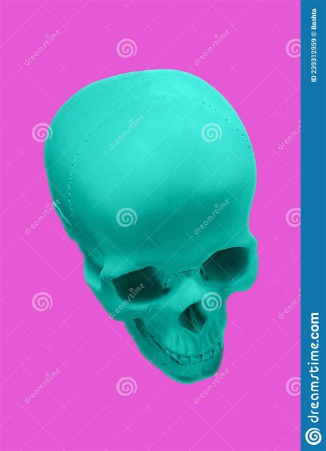 Green Gypsum Human Skull On Isolated Pink Background With Clipping Path