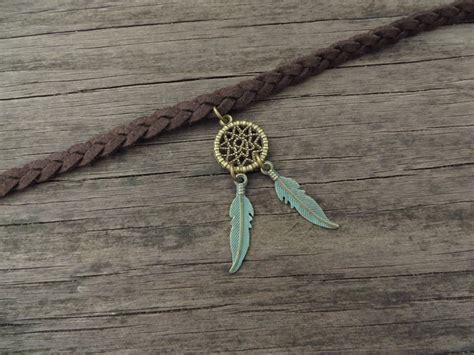 Choker Necklace Suede Choker Necklace Bohemian Feather Etsy