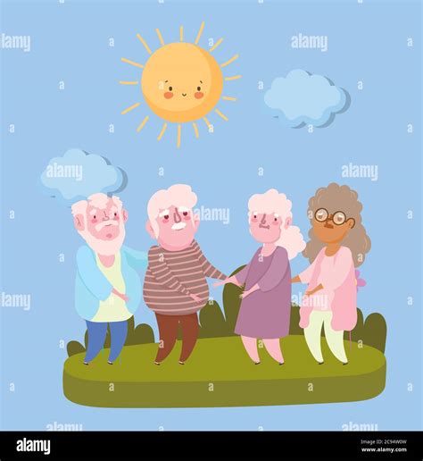 feliz día de los abuelos grupo de abuelos ancianos y abuelas en el parque de dibujos animados