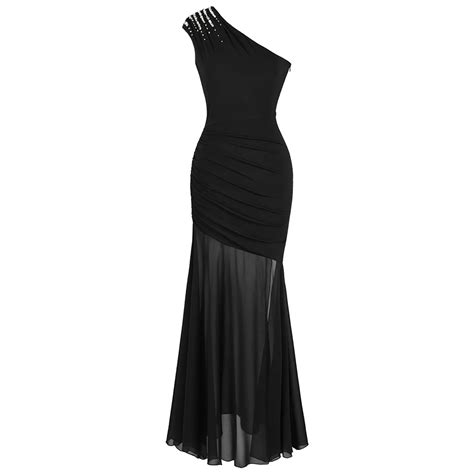 Angel Fashions Womens One Shoulder Pleated Evening Dress Long Little