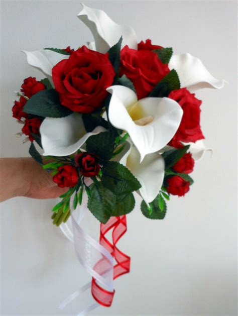 Gorgeous combination of deep red and light pink roses. Wedding Posy Bouquet - Ivory Calla Lillies, Deep Red Roses ...