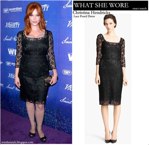 What She Wore Christina Hendricks In Black Lace Pencil Dress ~ I Want