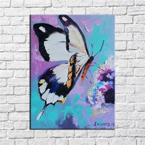 White Butterfly Oil Painting Animal Original Art Canvas Etsy Modern
