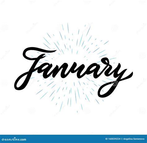 Hand Lettering Calligraphy January Isolated With Blue Rays Vector