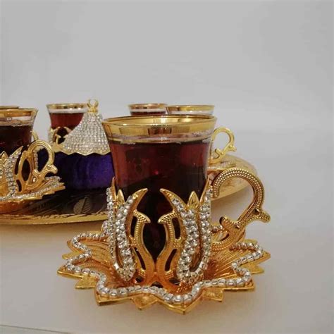 Handmade Turkish Arabic GREEK 6 Coffee Cup Saucer Set Colored Tray