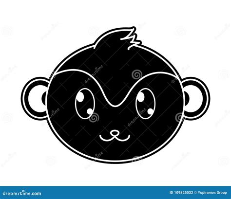 Silhouette Monkey Head Cute Animal Character Stock Vector