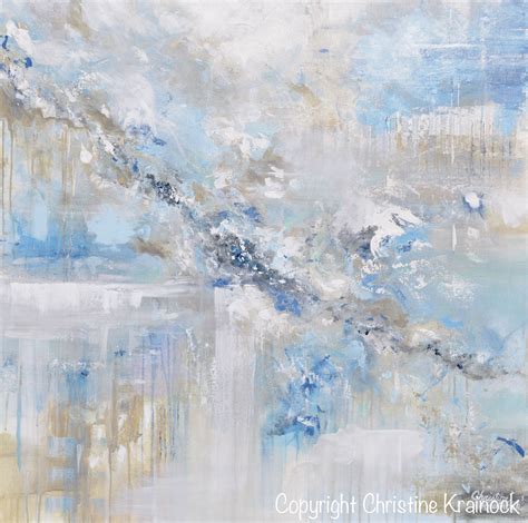 Original Art Blue Abstract Painting White Grey Coastal Modern Wall Art