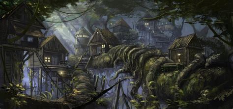 Hidden Village Quy Ho Fantasy Concept Art Fantasy Landscape Forest