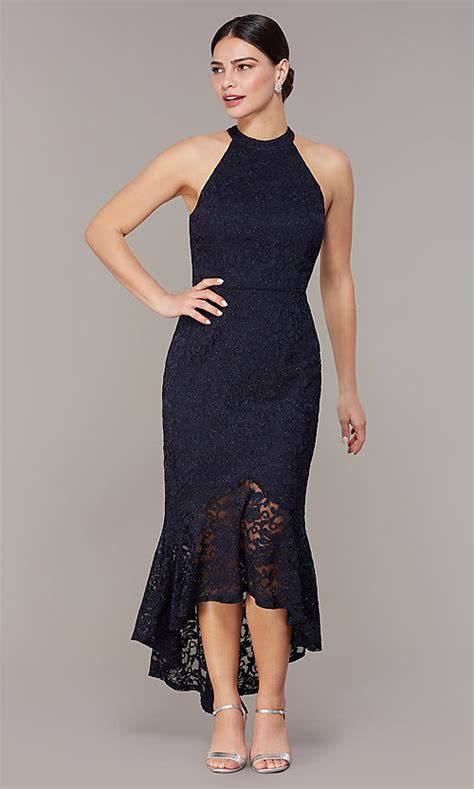 Find your perfect occasion dress by browsing our selection of wrap, midi length, strapless, off the shoulder styles and more. Navy Blue High-Low Wedding-Guest Dress - PromGirl