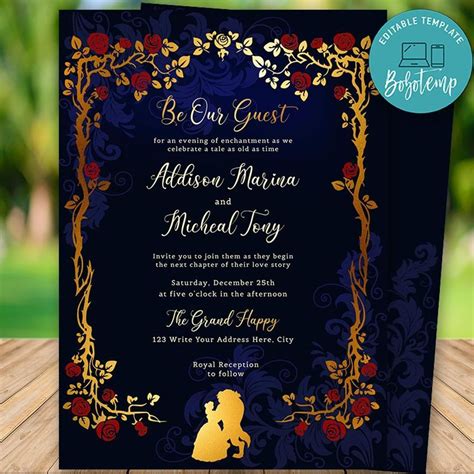 Editable Beauty And The Beast Wedding Invitation Instant Download