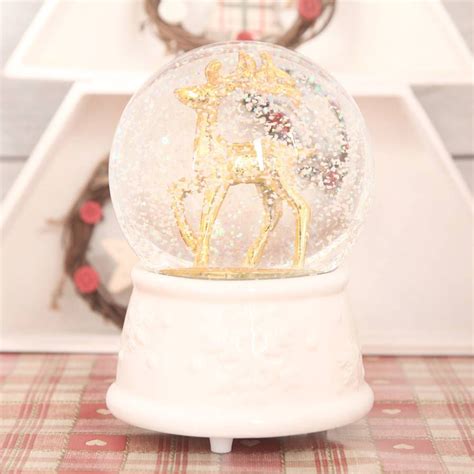 Christmas Gold Deer Musical Snow Globe Dome Musical Snow Globes Snow
