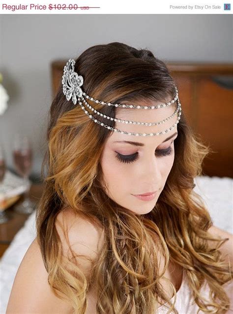 Silver Pearl And Rhinestone Headband Crystal Headband Etsy Chain