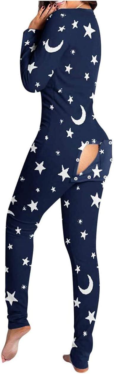 Damen Sexy V Ausschnitt Overall Schlafanzug Butt Button Back Flap Jumpsuit Pyjama Einteiler