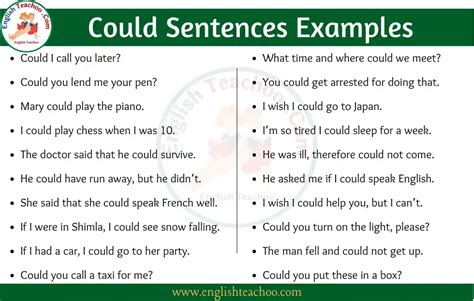 20 Examples Of Could In A Sentence Use Could In A Sentence Could