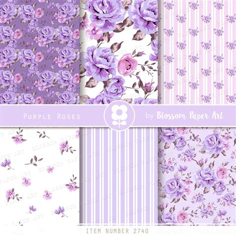 Purple Digital Paper Floral Scrapbook Paper Pack Rose Etsy